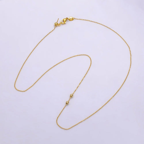 14K Gold plated 0.7mm Minimalist Cable Bead Slider 19 Inch Necklace | WA - 2472 - DLUXCA