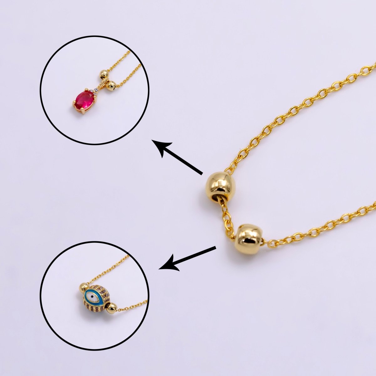 14K Gold plated 0.7mm Minimalist Cable Bead Slider 19 Inch Necklace | WA - 2472 - DLUXCA