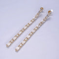 14K Gold plated 100mm Baguette Round CZ Drop Stud Earrings in Gold & Silver | AE501 AE502