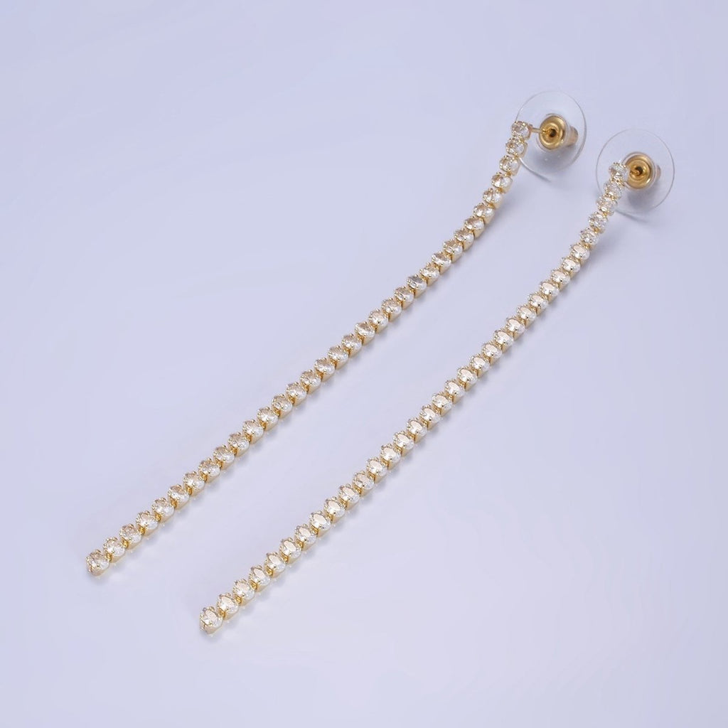 14K Gold plated 100mm Oval Clear CZ Drop Stud Earrings in Gold & Silver | AE507 AE508