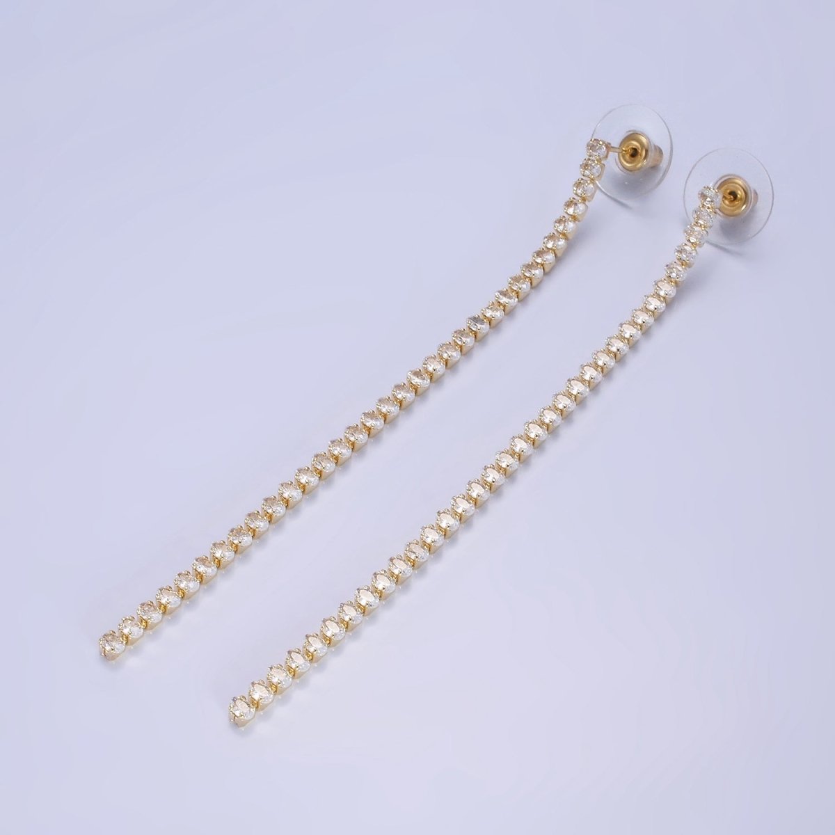 14K Gold plated 100mm Oval Clear CZ Drop Stud Earrings in Gold & Silver | AE507 AE508