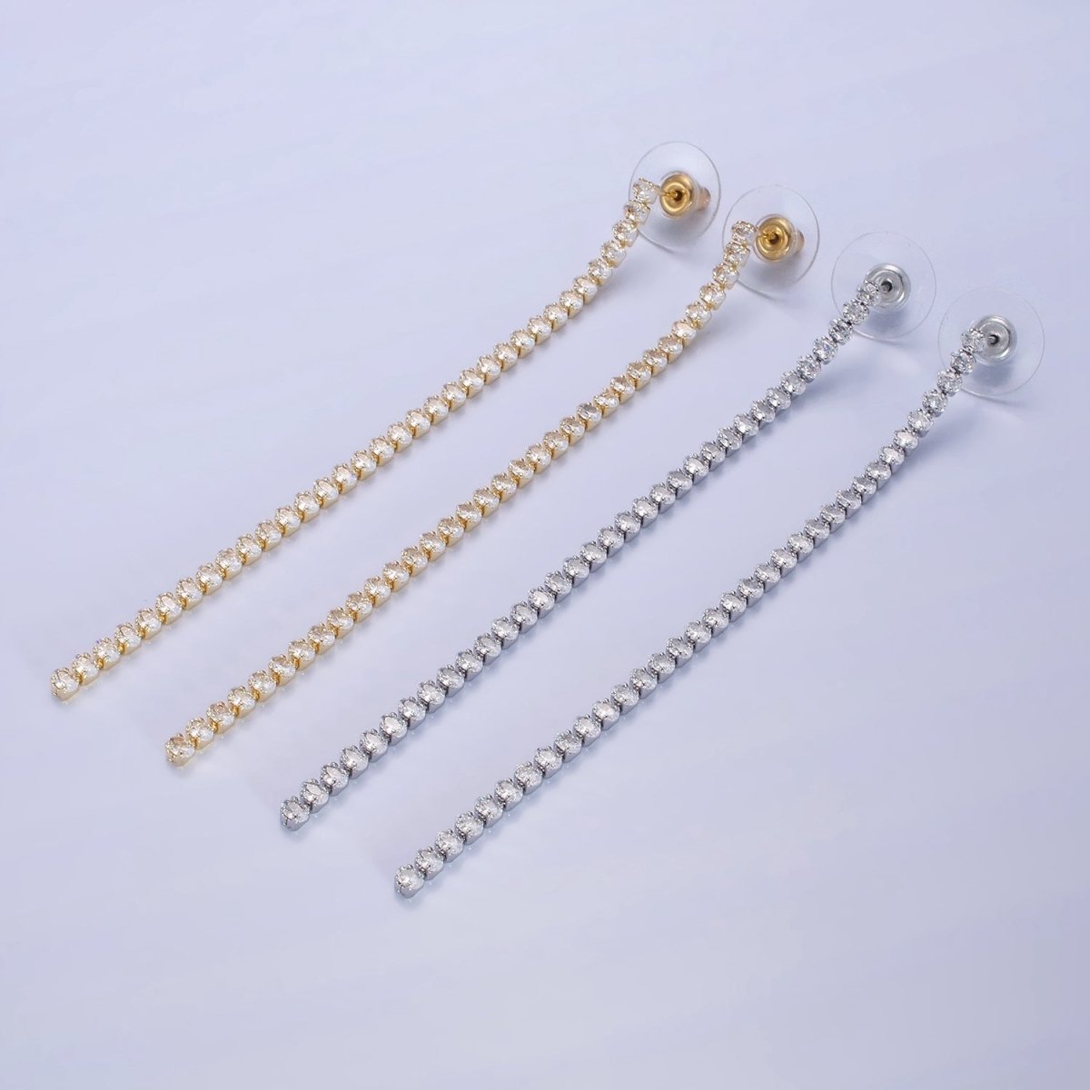 14K Gold plated 100mm Oval Clear CZ Drop Stud Earrings in Gold & Silver | AE507 AE508