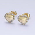 14K Gold plated 10.5mm Golden Heart Micro Paved CZ Stud Earrings | AD1446 - DLUXCA