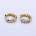 14K Gold plated 10mm Double Micro Paved CZ Cartilage Huggie Earrings | Q084 - DLUXCA