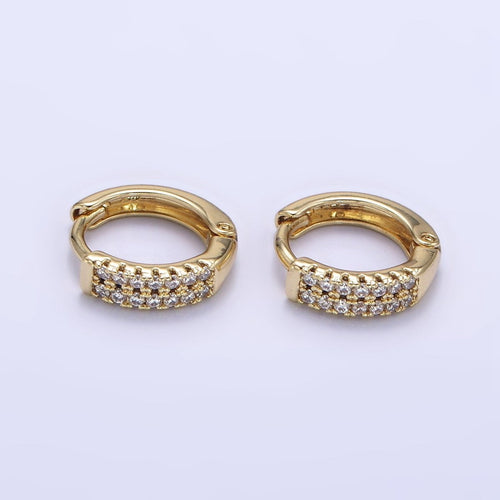 14K Gold plated 10mm Double Micro Paved CZ Cartilage Huggie Earrings | Q084 - DLUXCA