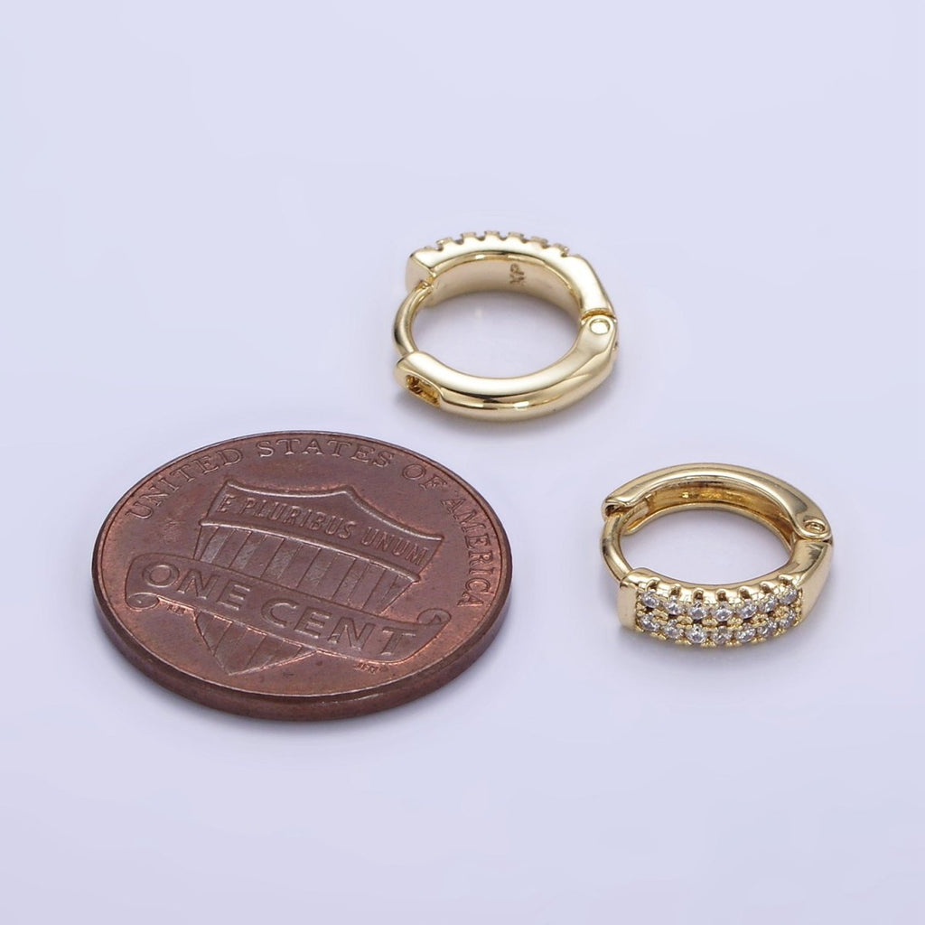 14K Gold plated 10mm Double Micro Paved CZ Cartilage Huggie Earrings | Q084 - DLUXCA
