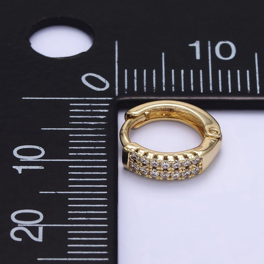 14K Gold plated 10mm Double Micro Paved CZ Cartilage Huggie Earrings | Q084 - DLUXCA