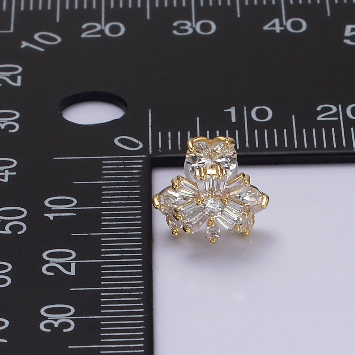 14K Gold plated 10mm Flower Nature Clear CZ Baguette Stud Earrings | V266 - DLUXCA