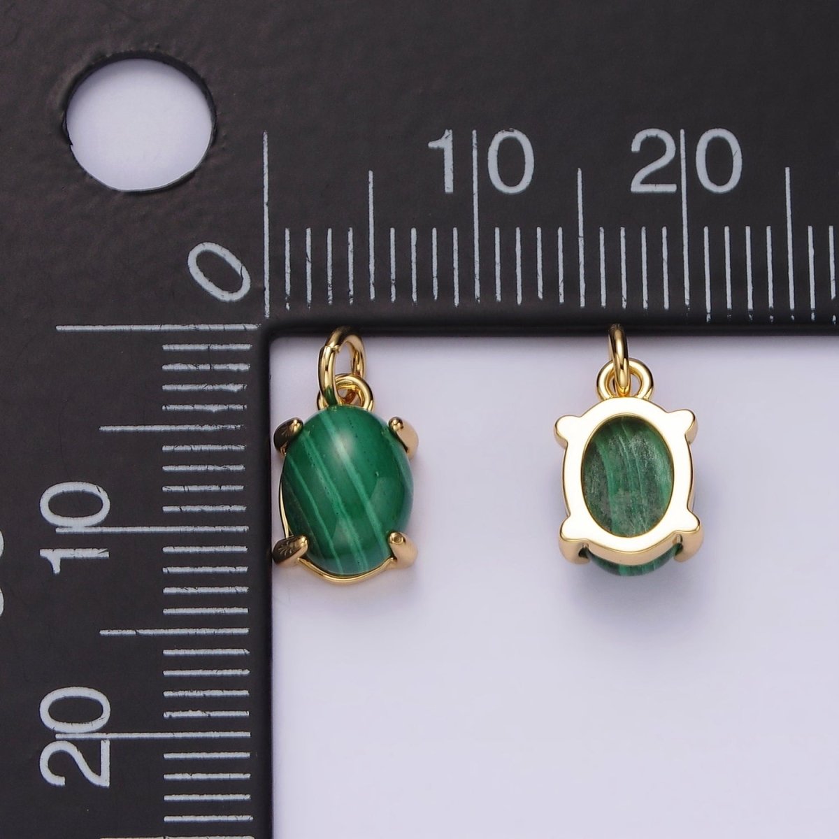 14K Gold plated 10mm Green Malachite Oval Bezel Minimalist Charm | AG447 - DLUXCA