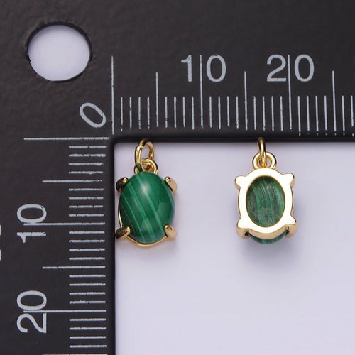 14K Gold plated 10mm Green Malachite Oval Bezel Minimalist Charm | AG447 - DLUXCA