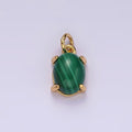 14K Gold plated 10mm Green Malachite Oval Bezel Minimalist Charm | AG447 - DLUXCA