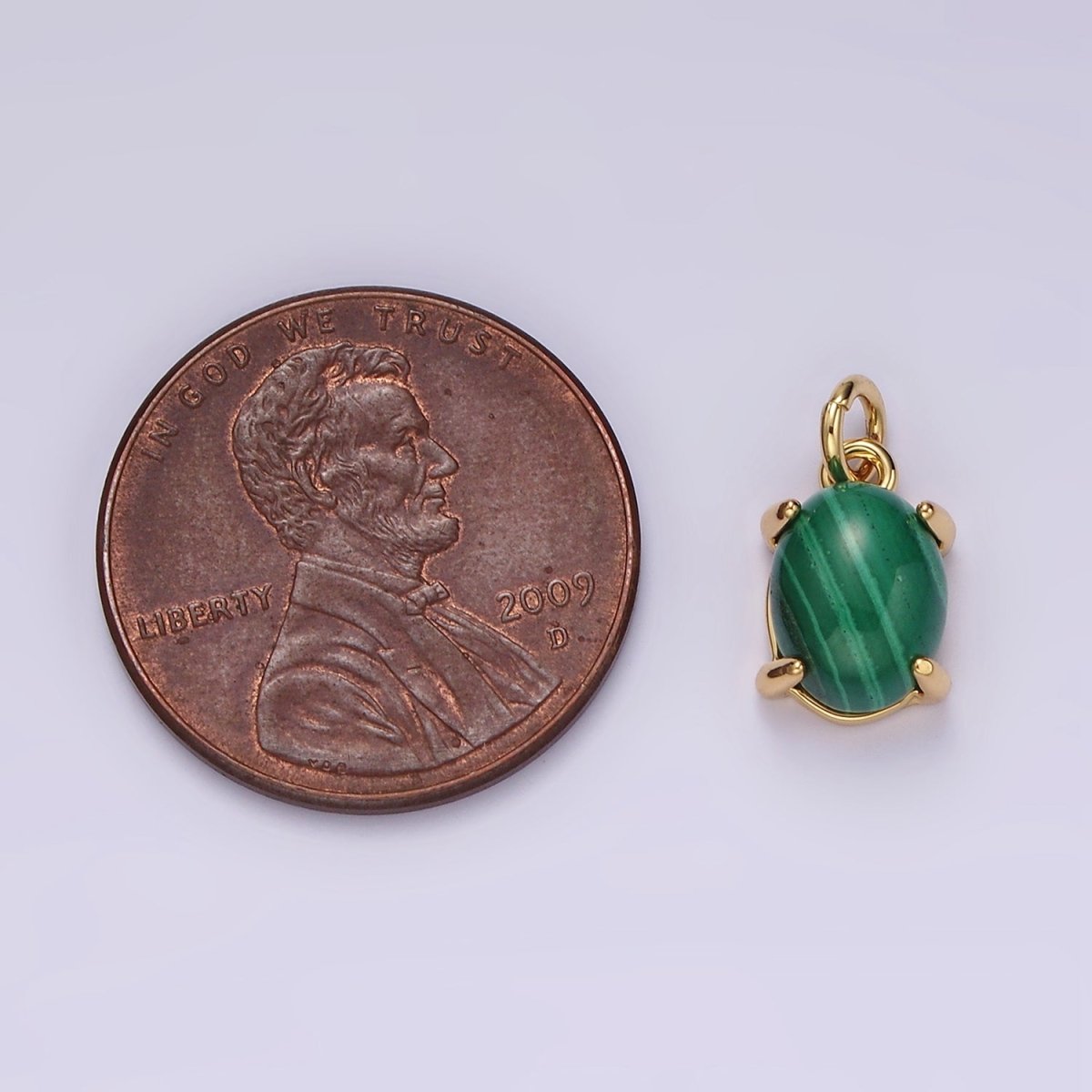 14K Gold plated 10mm Green Malachite Oval Bezel Minimalist Charm | AG447 - DLUXCA