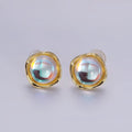 14K Gold plated 10mm Iridescent CZ Rounded Square Bezel Stud Earrings | V314 - DLUXCA