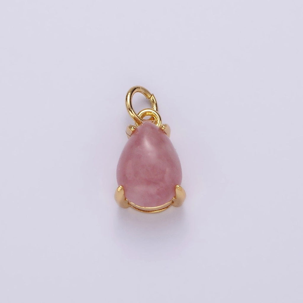 14K Gold plated 10mm Rose Quartz, Amethyst Teardrop Bezel Minimalist Charm | AG445 AG446 - DLUXCA