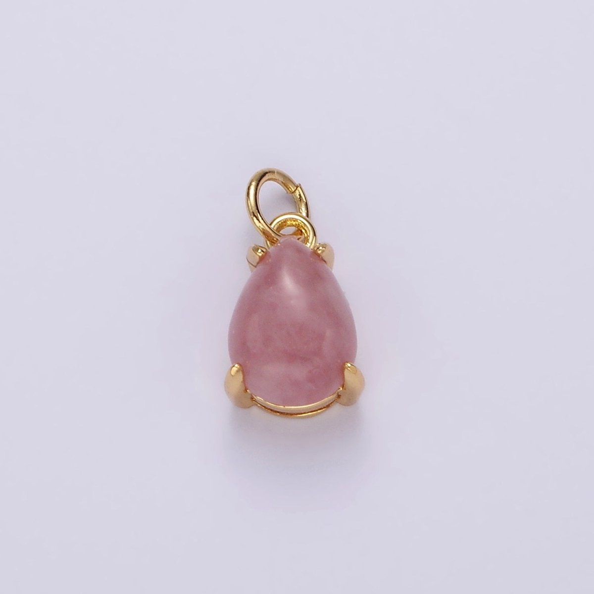 14K Gold plated 10mm Rose Quartz, Amethyst Teardrop Bezel Minimalist Charm | AG445 AG446 - DLUXCA