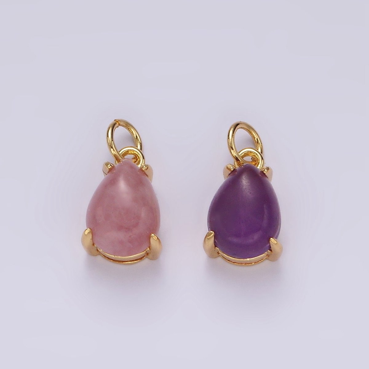14K Gold plated 10mm Rose Quartz, Amethyst Teardrop Bezel Minimalist Charm | AG445 AG446 - DLUXCA