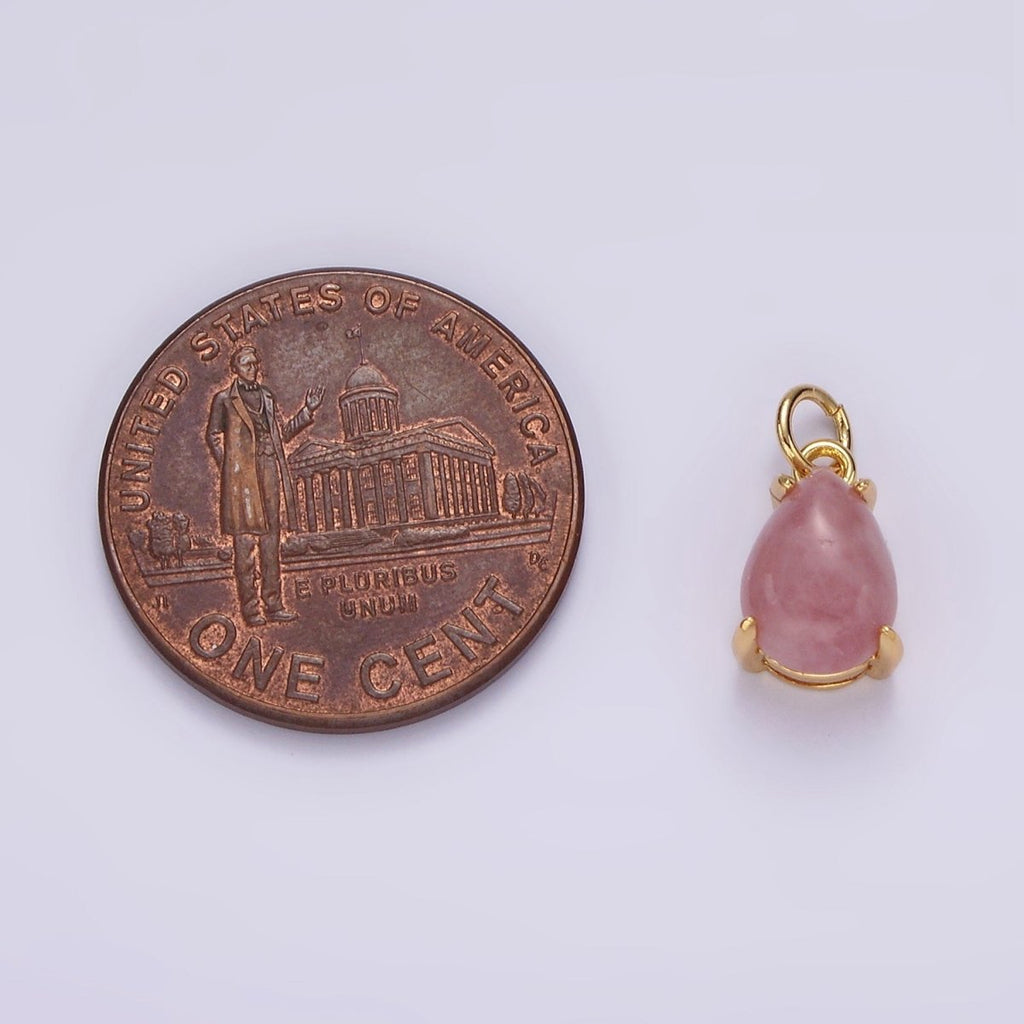 14K Gold plated 10mm Rose Quartz, Amethyst Teardrop Bezel Minimalist Charm | AG445 AG446 - DLUXCA