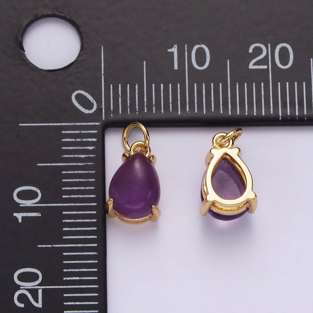 14K Gold plated 10mm Rose Quartz, Amethyst Teardrop Bezel Minimalist Charm | AG445 AG446 - DLUXCA