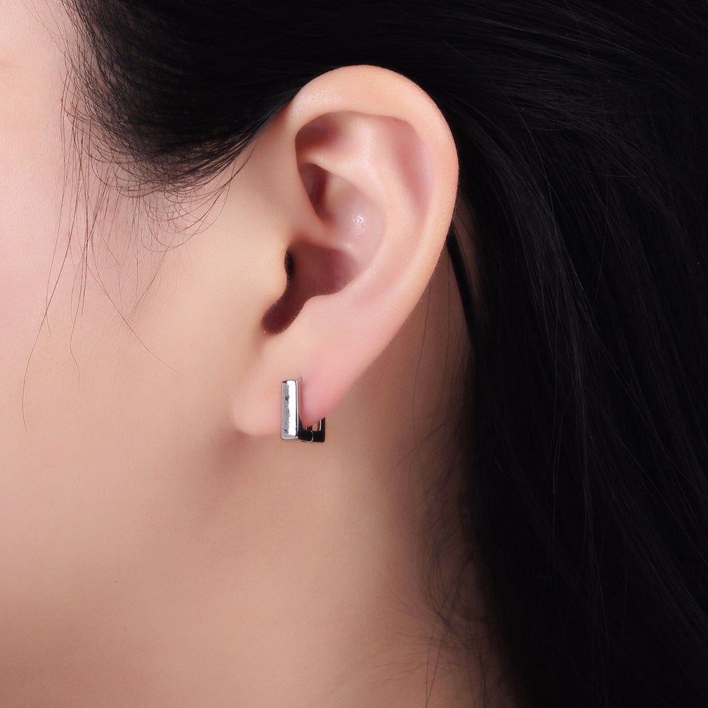 14K Gold plated 10mm Square Filigree Minimalist Cartilage Huggie Earrings in Gold & Silver | AB1265 P492