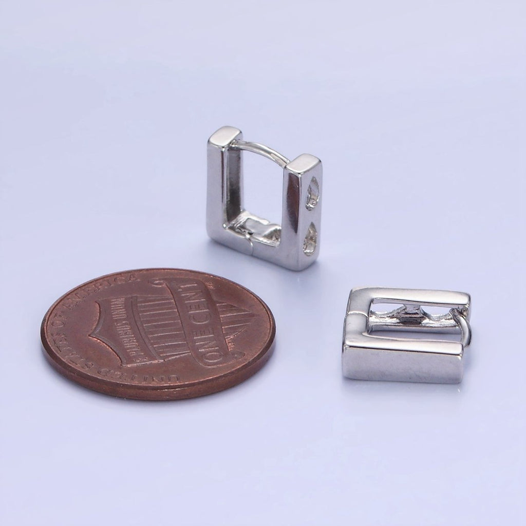 14K Gold plated 10mm Square Filigree Minimalist Cartilage Huggie Earrings in Gold & Silver | AB1265 P492