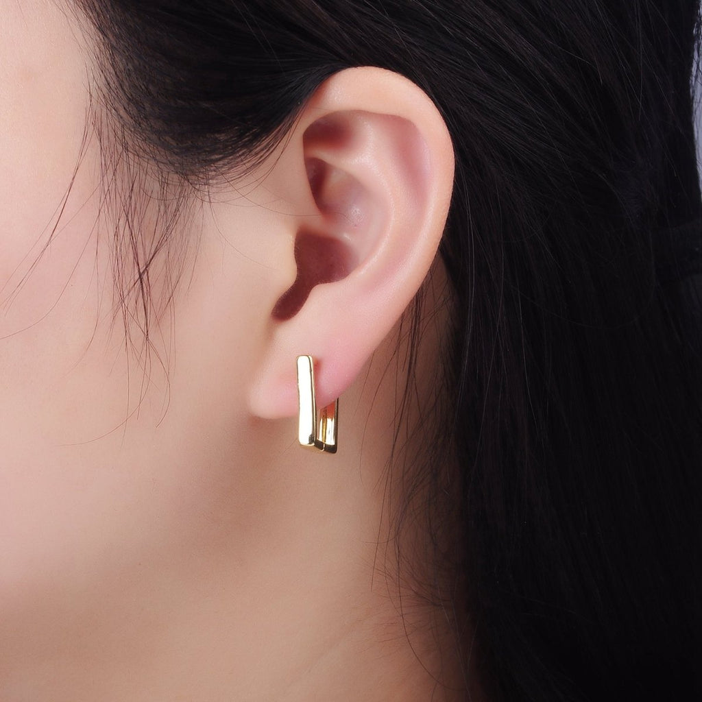 14K Gold plated 10mm Square Filigree Minimalist Cartilage Huggie Earrings in Gold & Silver | AB1265 P492