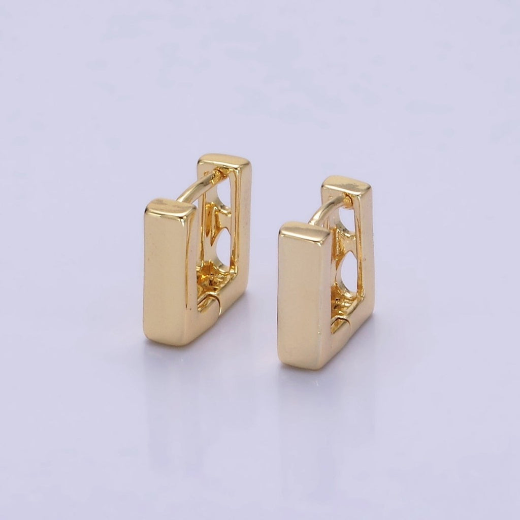 14K Gold plated 10mm Square Filigree Minimalist Cartilage Huggie Earrings in Gold & Silver | AB1265 P492