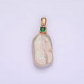 14K Gold plated 10mm White Rectangular Biwa Freshwater Pearl Green, Pink, Clear, Fuchsia CZ Pendant | P1600 - P1603 - DLUXCA