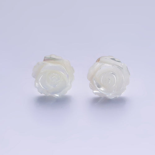 14K Gold plated 10mm White Rose Flower Shell Pearl Stud Earrings | AB1139 - DLUXCA