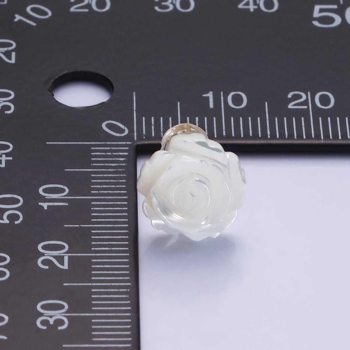 14K Gold plated 10mm White Rose Flower Shell Pearl Stud Earrings | AB1139 - DLUXCA