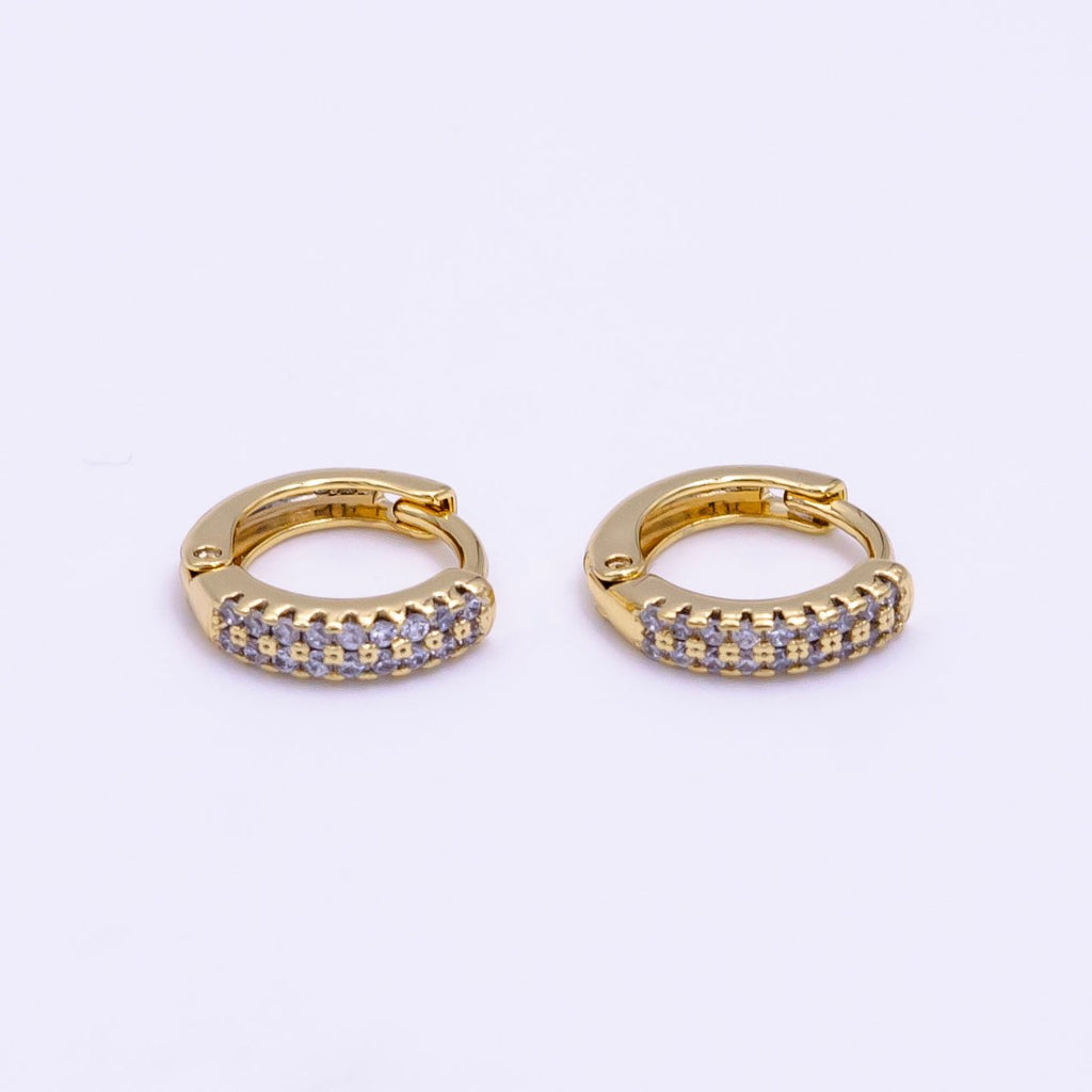 14K Gold plated 11.5mm Double Micro Paved Cartilage Huggie Earrings | AB1108 - DLUXCA