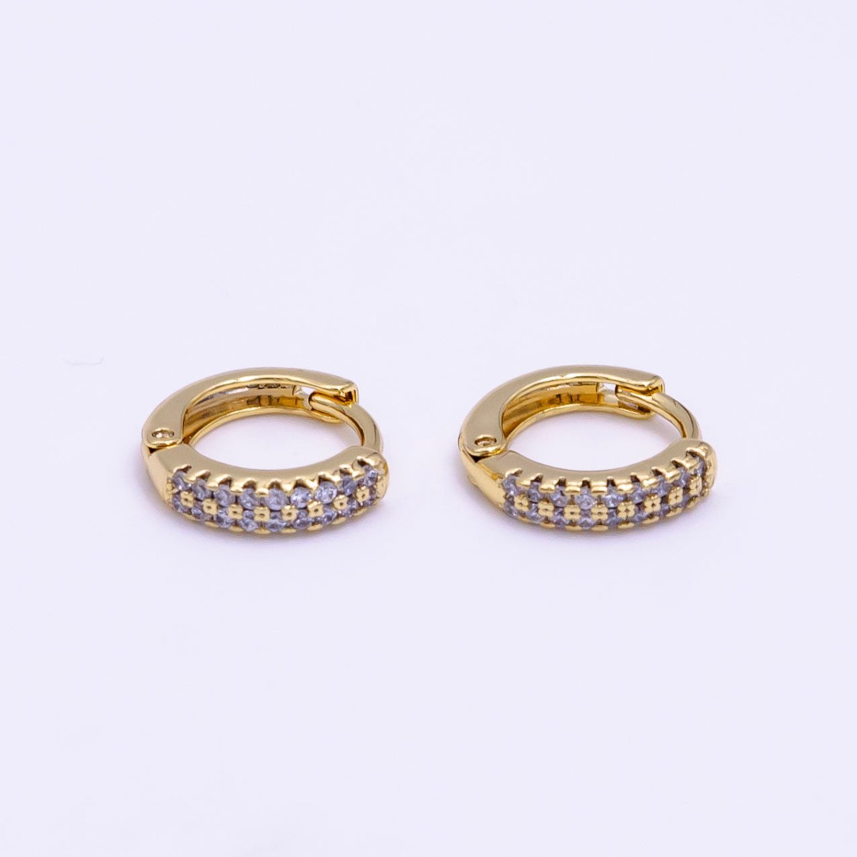 14K Gold plated 11.5mm Double Micro Paved Cartilage Huggie Earrings | AB1108 - DLUXCA