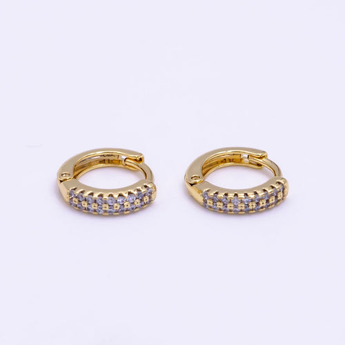 14K Gold plated 11.5mm Double Micro Paved Cartilage Huggie Earrings | AB1108 - DLUXCA
