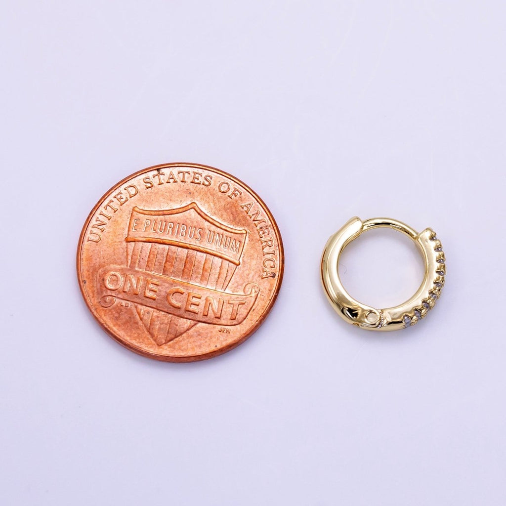 14K Gold plated 11.5mm Double Micro Paved Cartilage Huggie Earrings | AB1108 - DLUXCA