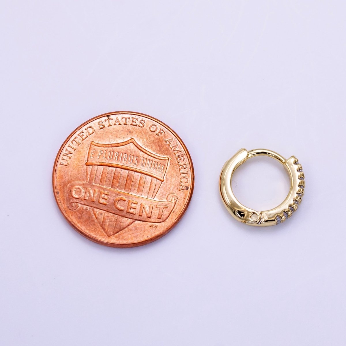 14K Gold plated 11.5mm Double Micro Paved Cartilage Huggie Earrings | AB1108 - DLUXCA