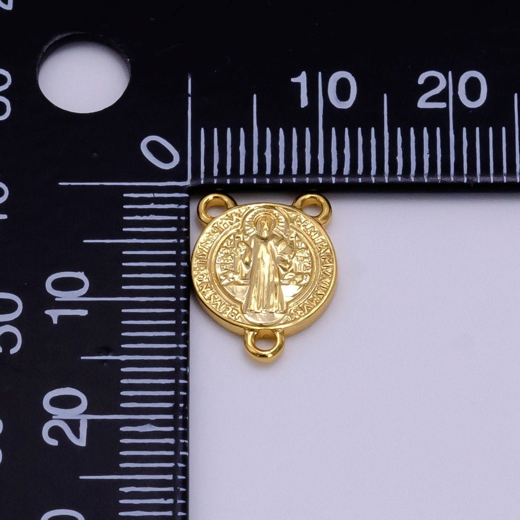 14K Gold plated 11mm, 14mm Saint Benedict Round Triple Loop Connector | G843