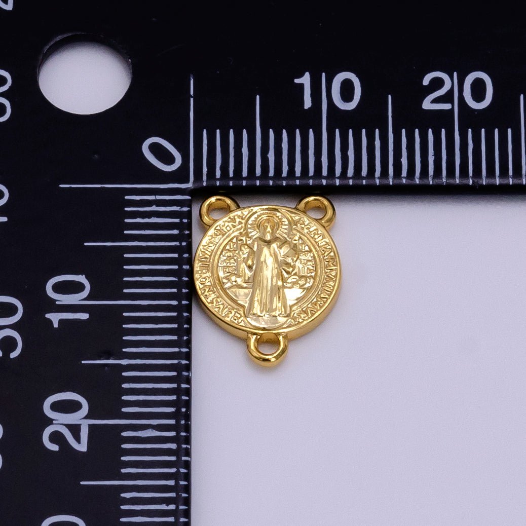 14K Gold plated 11mm, 14mm Saint Benedict Round Triple Loop Connector | G843