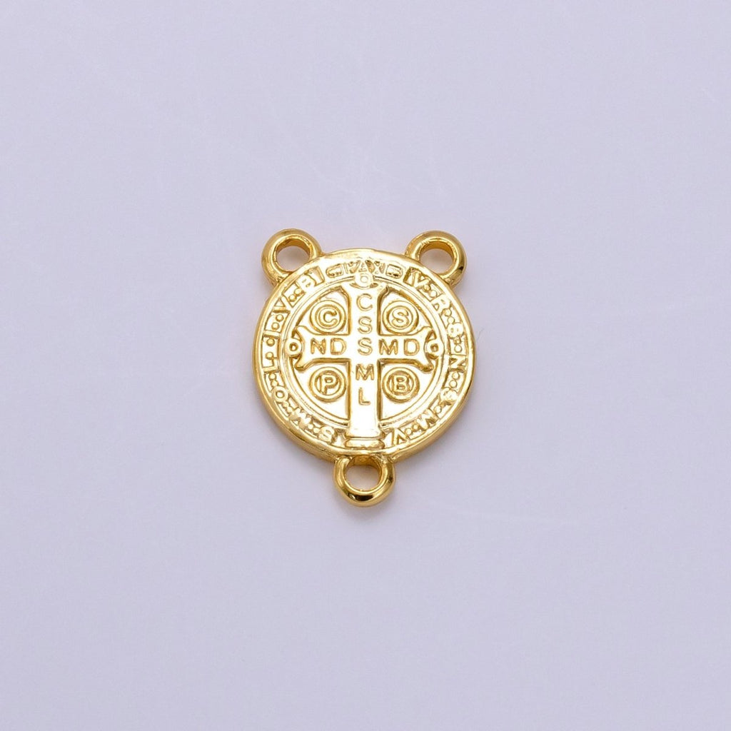 14K Gold plated 11mm, 14mm Saint Benedict Round Triple Loop Connector | G843