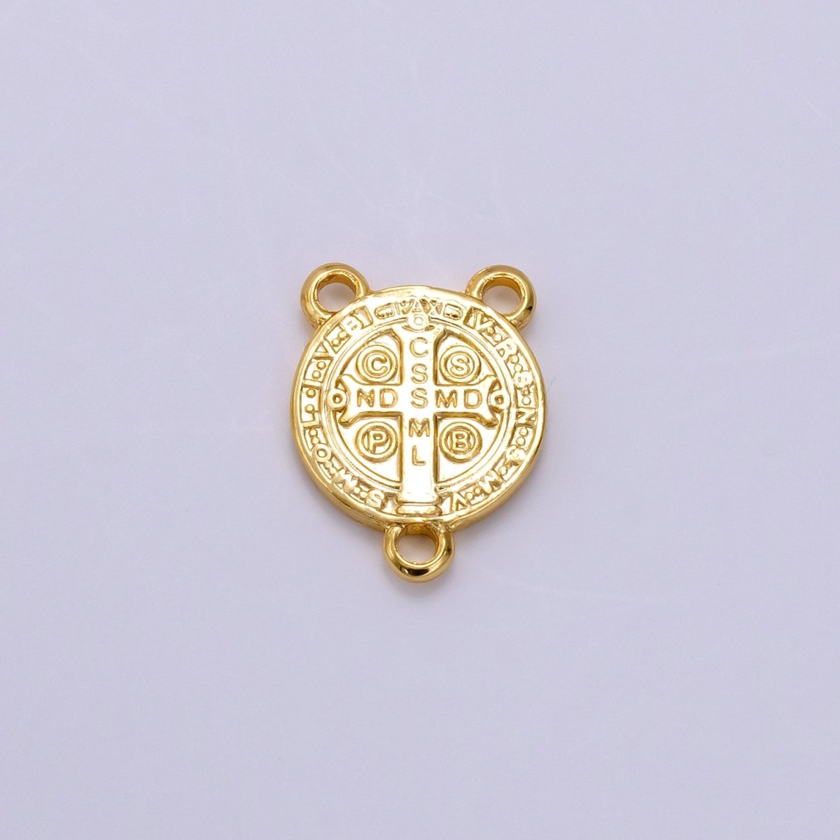 14K Gold plated 11mm, 14mm Saint Benedict Round Triple Loop Connector | G843