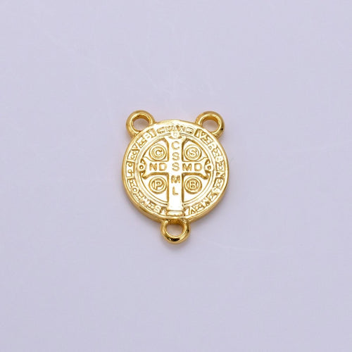 14K Gold plated 11mm, 14mm Saint Benedict Round Triple Loop Connector | G843