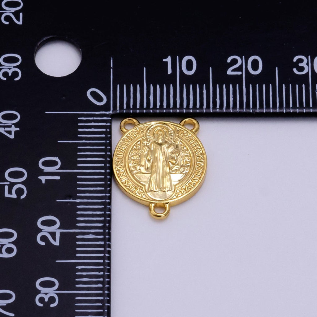 14K Gold plated 11mm, 14mm Saint Benedict Round Triple Loop Connector | G843