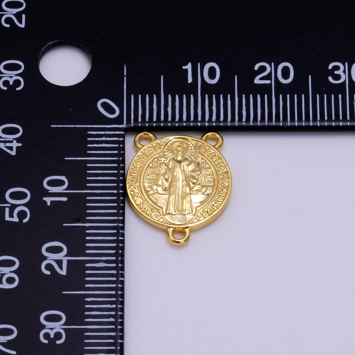 14K Gold plated 11mm, 14mm Saint Benedict Round Triple Loop Connector | G843