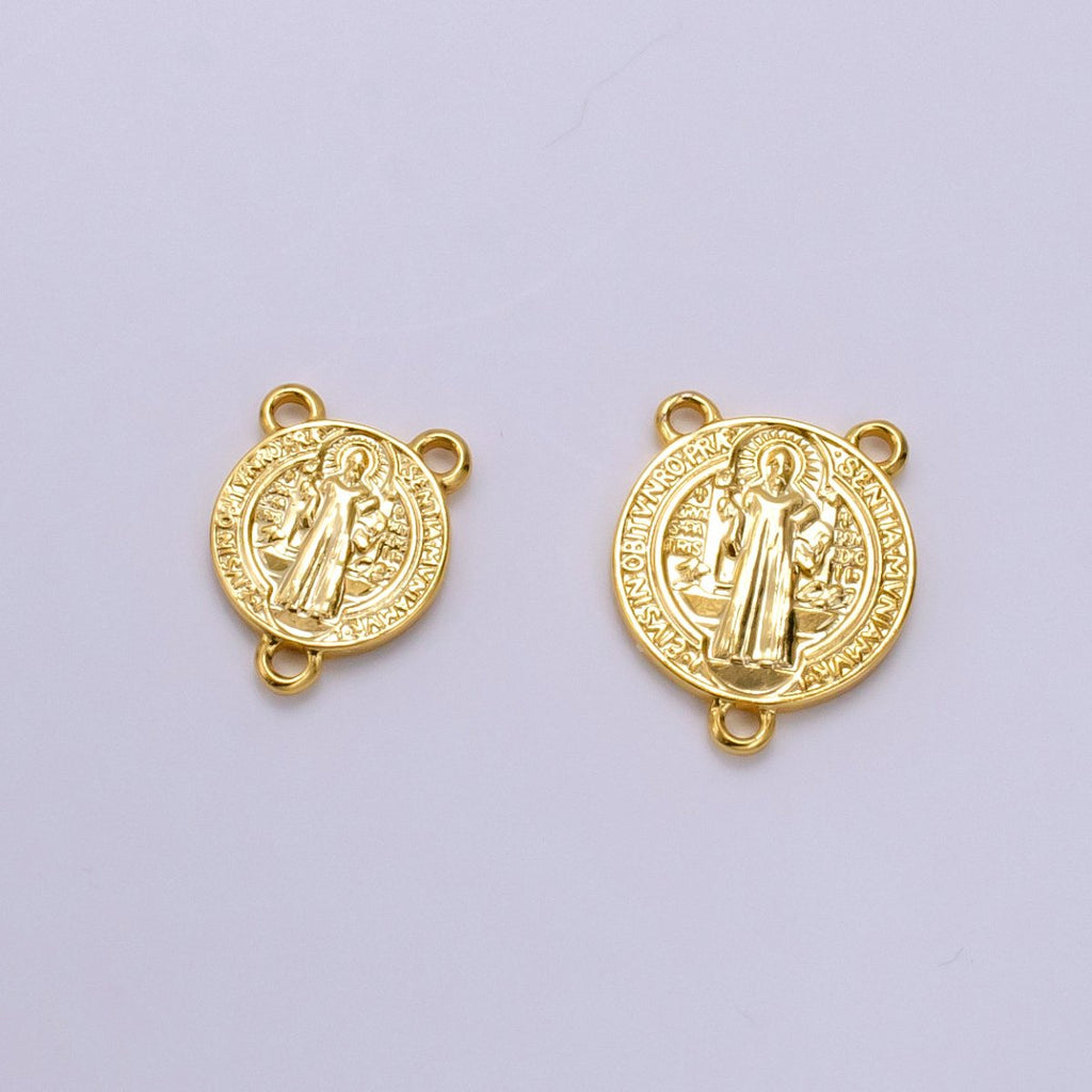 14K Gold plated 11mm, 14mm Saint Benedict Round Triple Loop Connector | G843