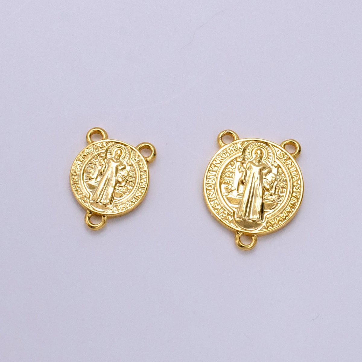 14K Gold plated 11mm, 14mm Saint Benedict Round Triple Loop Connector | G843
