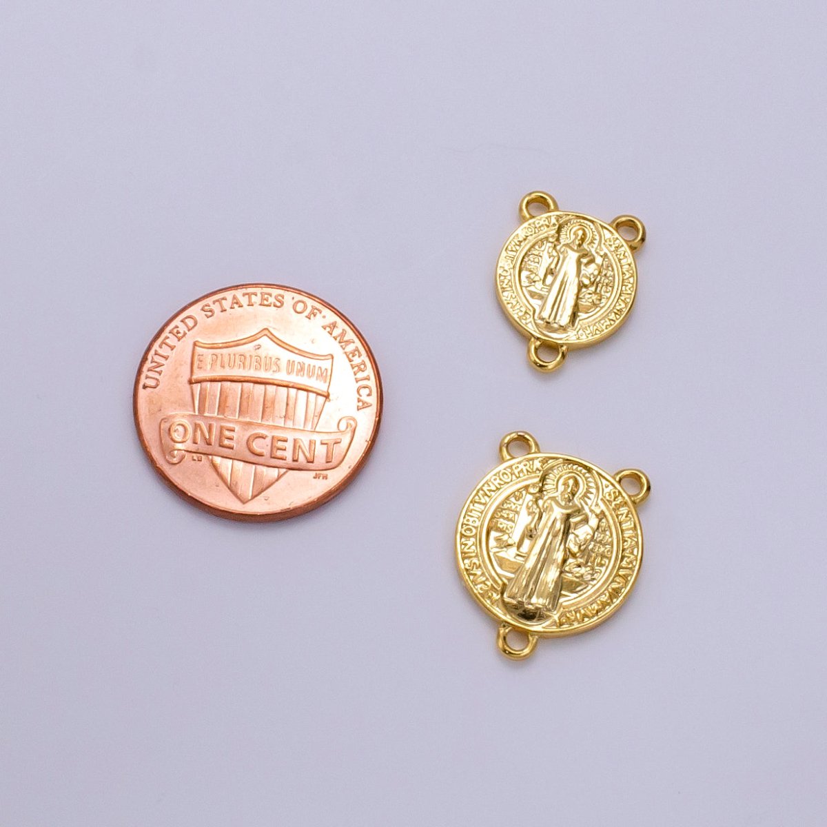 14K Gold plated 11mm, 14mm Saint Benedict Round Triple Loop Connector | G843