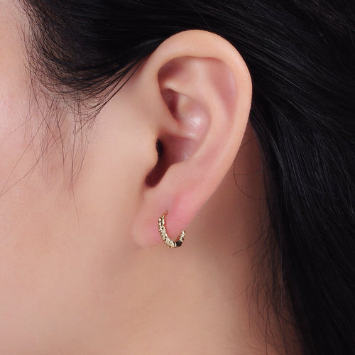 14K Gold plated 11mm Dotted Croissant Cartilage Huggie Earrings | AE722 - DLUXCA