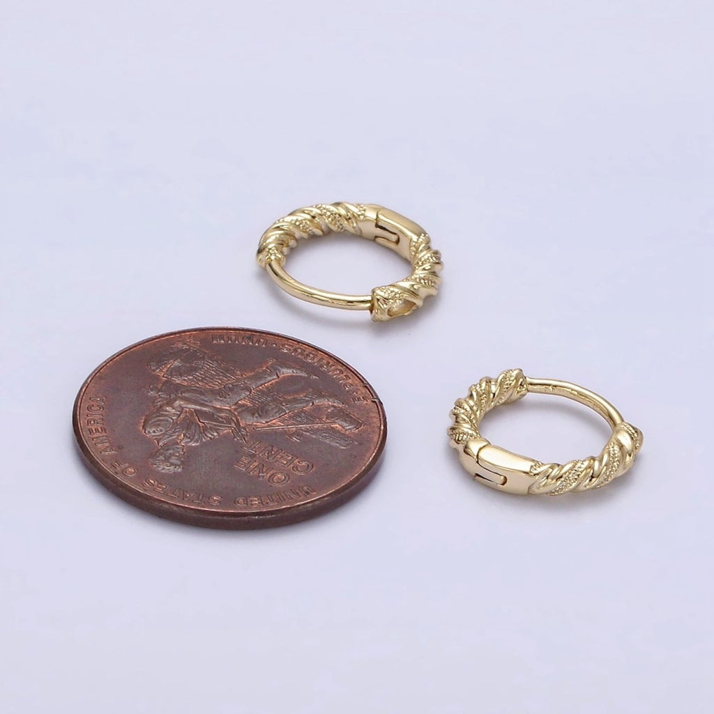 14K Gold plated 11mm Dotted Croissant Cartilage Huggie Earrings | AE722 - DLUXCA
