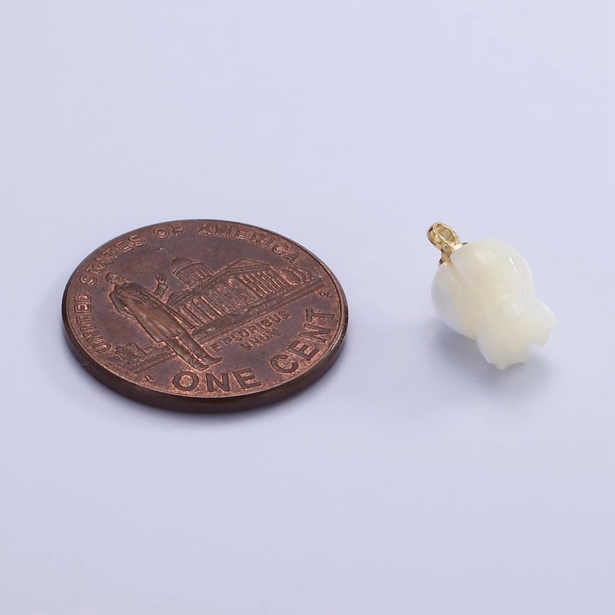 14K Gold plated 11mm Rose Bud Flower Shell Pearl Drop Charm | AG687 - DLUXCA