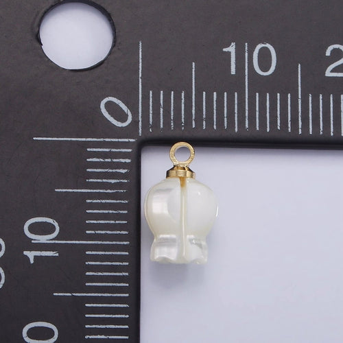 14K Gold plated 11mm Rose Bud Flower Shell Pearl Drop Charm | AG687 - DLUXCA