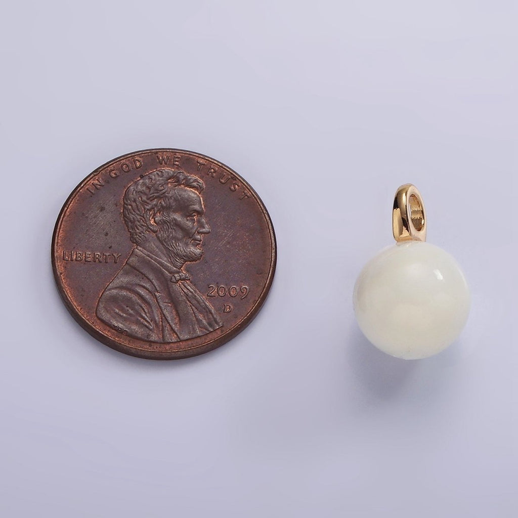 14K Gold plated 11mm Round Sphere Ball Natural Shell Pearl Gemstone Drop Pendant | P1645 - DLUXCA