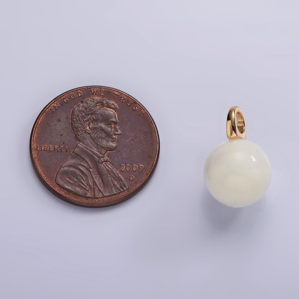 14K Gold plated 11mm Round Sphere Ball Natural Shell Pearl Gemstone Drop Pendant | P1645 - DLUXCA